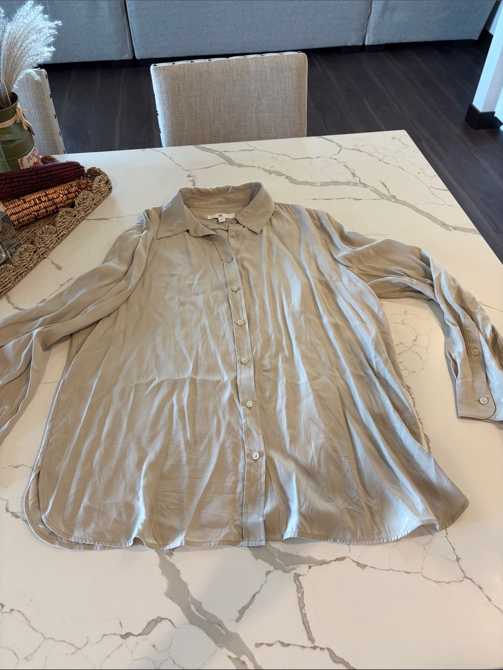 Banana Republic Taupe Button-Down Silk Shirt